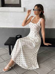 Pariaura 经典波尔卡圆点长裙，优雅百搭，适合学校、生日、婚礼等所有场合 - 白色 - 查看 1