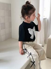 Hapijoa 女童圆领蝴蝶印花短袖衬衫 - 黑色 - 查看 6