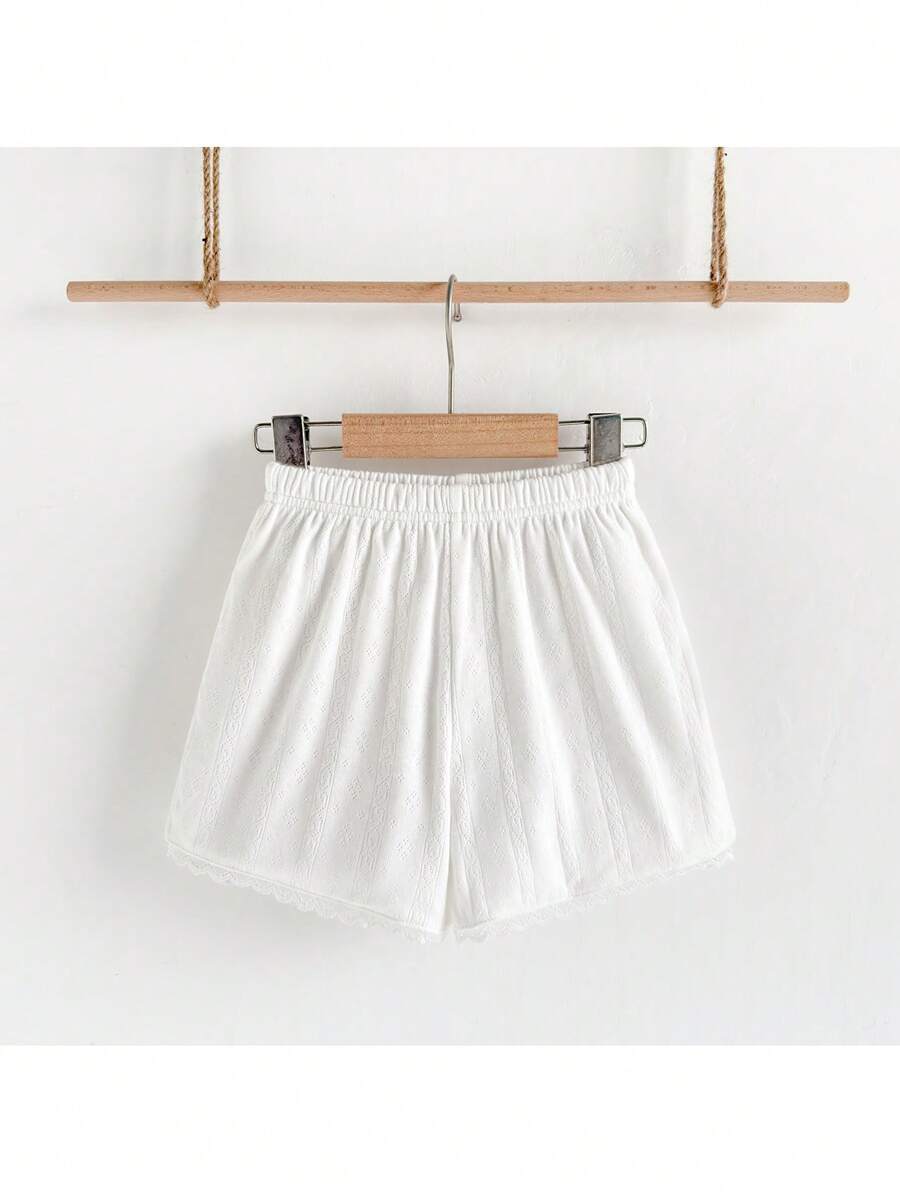 Loomiva 少女蕾丝边针织短裤，休闲外出及度假，春夏季 - 白色 - 查看 1