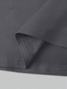 Manfinity Homme Plus Size Men's Geometric Print Round Neck Short Sleeve Casual T-Shirt, Summer - Dark Grey - View 4