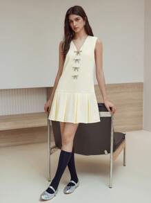 MOTF STUDIO FOLD PLEATED BOW DETAIL DRESS - Apricot - View 6