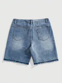 ROMWE MEN Street Life Summer Casual Men'S Fashion Rhinestone Decor Denim Shorts Jorts, Summer - Medium Wash - View 2