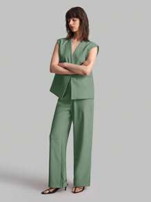 Ontre Nuevo top de chaleco casual de mujer de 2025 verano, con cuello en V, abotonadura frontal, hombreras, apropiado para bodas, conciertos, brunch, uso casual en el aeropuerto, estilo vintage de los 90, estilo de Estocolmo, Día de la Independencia Americana