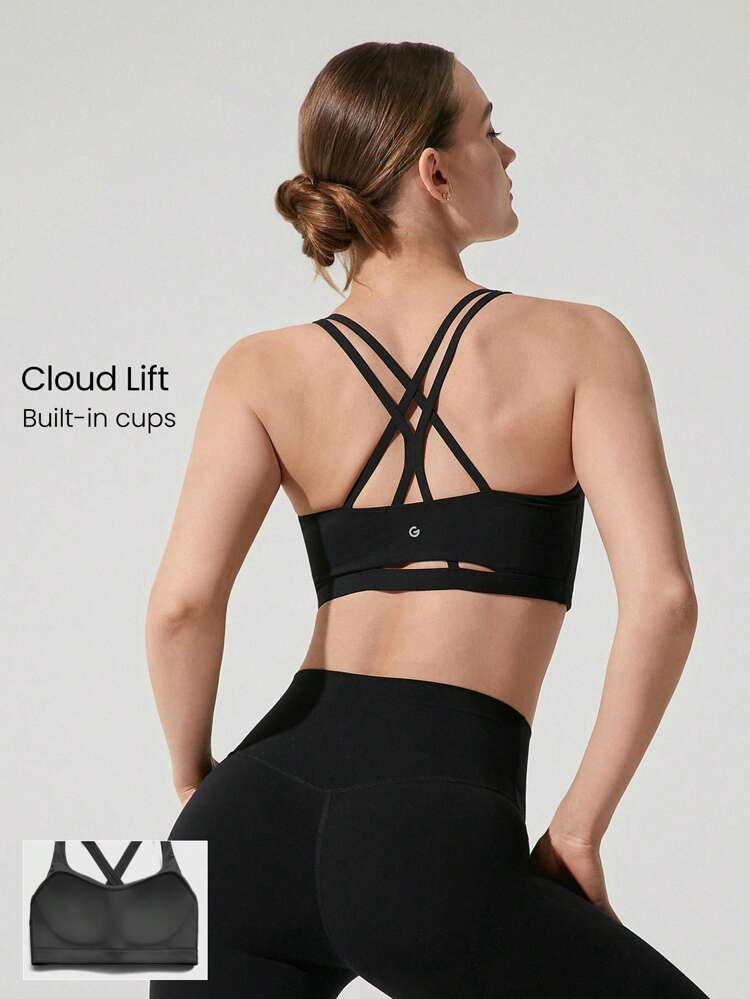 FeatherFit™ Start To Finish Double Crossover Back Built-In Cups Sports Bra Low Impact Yoga Pilates Studio Daily Casual Wear