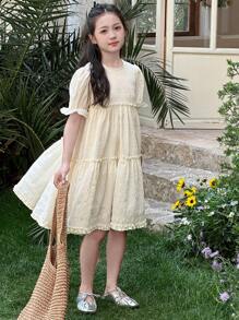 DAZY Tween Girls Fall Solid Round Neck Dress,Back To School Clothes - White - View 4