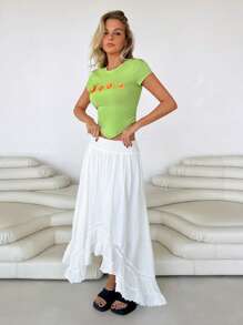 Roylia Falda casual para mujer con cintura elástica y bajo asimétrico, para verano - Blanco - Ver 7