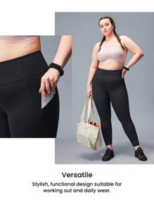 LUVLETTE Damen Leggings in Große Größen, knöchellang, einfarbig, Lässig, Sporthose, schwarz, Activewear Gym Leggings
