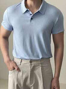 DAZY Camisa polo texturizada azul para hombre, de verano