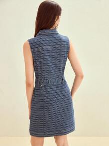 MOTF STUDIO BUTTON FRONT BELTED DENIM DRESS