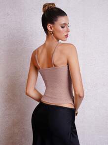 SHEIN Clasi Women's Perforated Textured Knot Front Camisole Tank Top, Sexy And Fashionable