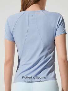 GLOWMODE Sun Shield Transparent UV Protection Short Sleeve Relaxed Active T-Shirt Low Impact Yoga Pilates Studio Daily Casual Wear - Baby Blue - View 3