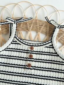 SHEIN Babygirl Cute Summer Casual Knitted Stripe Camisole Tank & Elastic Waist Shorts Set