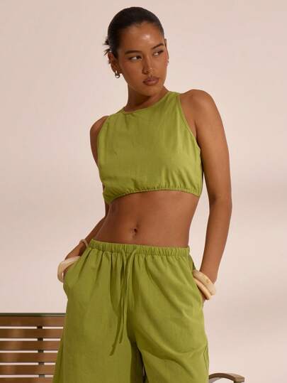 MUSERA Stripe Elasticated Waist Linen Look Sleeveless Tank Top Vacation Boho Ibiza Elegant Beach Cute. Holiday Going Out Tops Fall ,Elegant