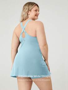 GLOWMODE FeatherFit™-Air Plus Size Peekaboo Strappy Dress With Built-In Anti-Slip Shorts Low Impact Yoga Daily Summer Dress Black Drss Quick Dry Moisture Wicking