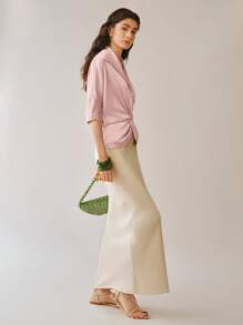 Chiquease 女士时尚梭织扭结领衬衫 - 藕粉色 - 查看 3