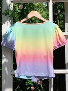 Comfortcana Áo thun nữ tay ngắn họa tiết nơ cầu vồng ombre thời trang mùa hè - Nhiều màu - Xem 2