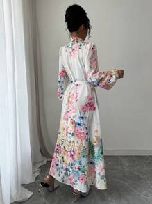 Modelyn 优雅法式花卉印花灯笼袖女式连衣裙 - 彩色 - 查看 2