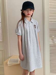 DAZY Tween Girl Turn Down Collar Short Sleeve Casual Dress, Summer, Back To School Clothes - Grey - View 6