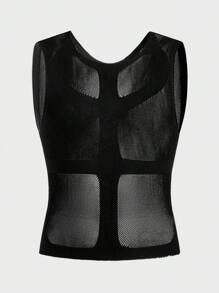 FeverCity Áo vest dệt kim cổ tròn gợi cảm Fever City Sheer Sexy dành cho nam - màu đen - Xem 2