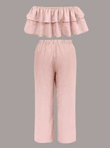Conjunto de 2 piezas para mujer de talla grande con top de hombros descubiertos y pantalones de pierna ancha - Rosa vieja - Ver 5