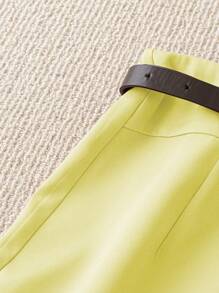 Franclia Women's Fashion Minimalist Solid Color Faux Pocket Skort With Belt, Versatile For Commuting - Yellow - View 4