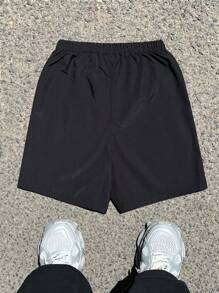 SHEIN Bolty 1 Pc Tween Boys Casual Loose Cross Print Shorts With Drawstring Waist, Summer;Spring Wear; Teen Boys' Clothing; Kids' Jackets, Spring Back To School - Black - View 2