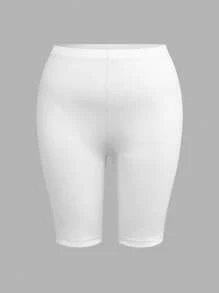 SHEIN BASICS Plus Size Plain Knit Leisure Sports Tight Shorts , Biker Shorts - White - View 1