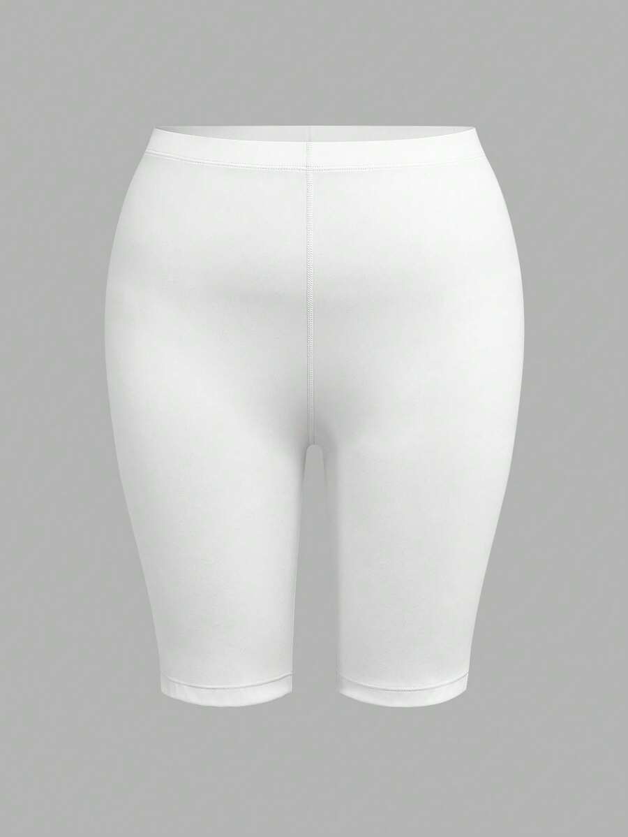 SHEIN BASICS Plus Size Plain Knit Leisure Sports Tight Shorts , Biker Shorts - White - View 1