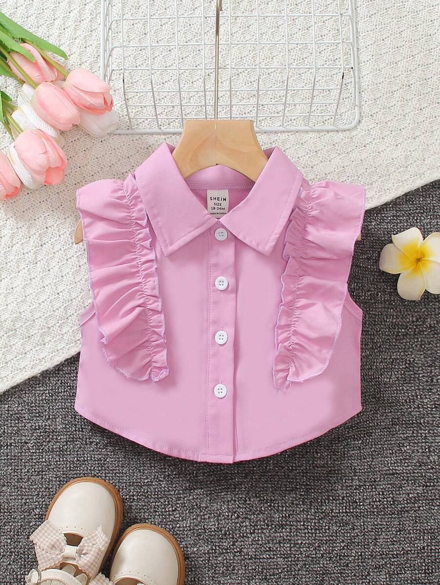 Baby Girls' Ruffle Asymmetrical Cap Sleeve Blouse, Summer - Mauve Purple - View 1