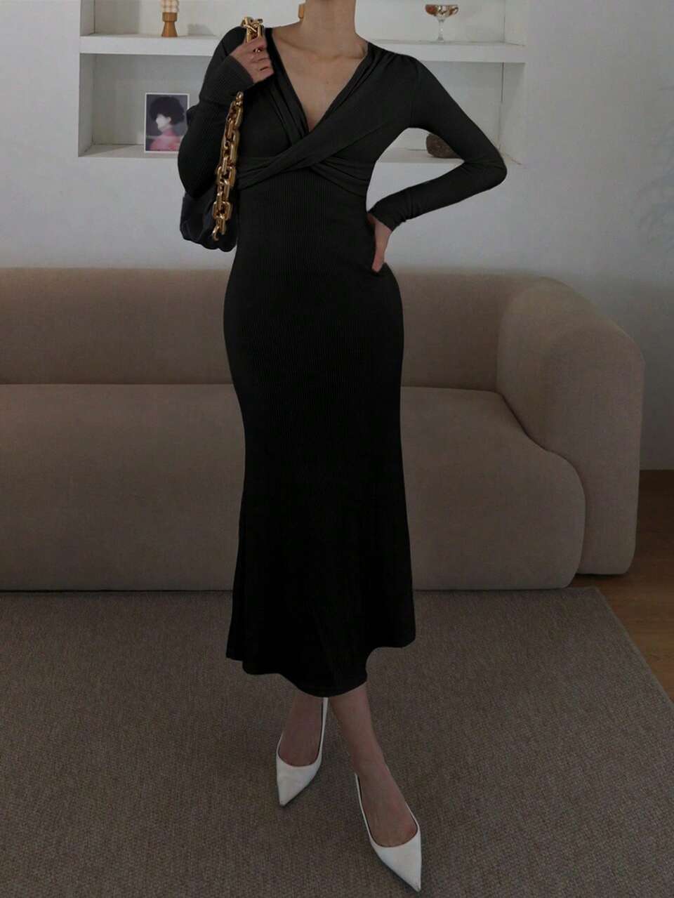 Women's Long Sleeve Bodycon Mermaid Dress,Fall Dress Maxi Dress
