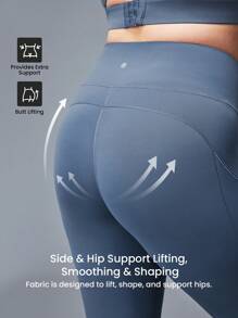 LUVLETTE Damen Große Größen Leggins aus einfarbigem Stoff in Knöchellänge, blaue aktive Sportleggins für Gym