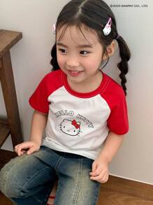 HELLO KITTY | DAZY 年轻女孩图案印花插肩短袖针织 T 恤，采用合作设计，女孩春夏 - 白色 - 查看 5