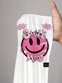 Slaydiva Maglietta sportiva casual da donna a maniche corte con stampa di numeri e lettere sorridente, adatta per l'estate