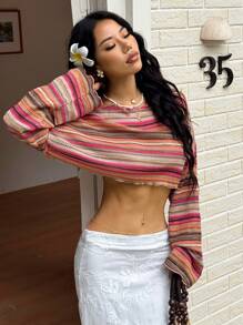 Comfortcana 女士彩色条纹长袖衬衫，夏季 - 彩色 - 查看 3