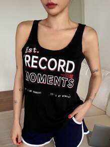 DAZY Camiseta de tirantes ligera con estampado de letras para mujer para dormir