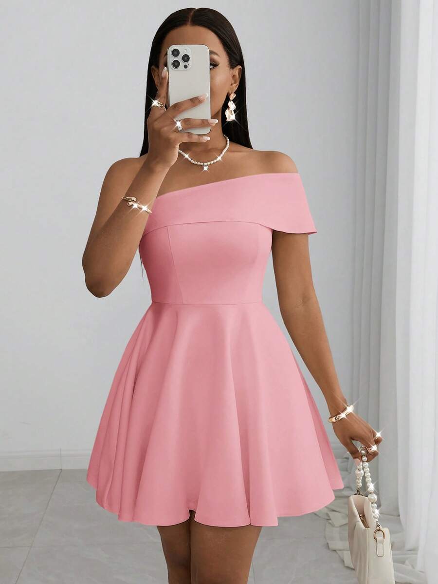 Slaydiva 2025 年春夏新款婚礼季、音乐节、派对、休闲、俱乐部、优雅鸡尾酒迷你连衣裙 - A 字型白色单肩紧身迷你连衣裙 - 粉色 - 查看 1