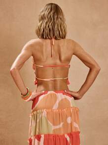 MUSERA Halterneck Abstract Print Textured Ruched Fitted Top Only Spring  Vacation Boho Ibiza Elegant Beach Festival Holiday Going Out Top ,Elegant - Multicolor - View 3