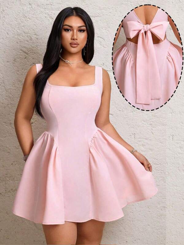 Lyrianda Rochie romantică, dulce, fără spate, prințesă de petrecere cu fundă, pentru femei