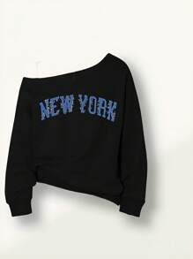 SHEIN Tween Girls Shoulder Cut-Out Floral Print Sweatshirt - Black - View 6