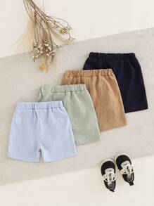 4pcs/Set Baby Boy Casual Muted Color Elastic Waist Drawstring Shorts For Summer Everyday Wear Clothes Summer - Multicolor - View 3