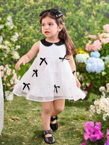 SHEIN Baby Girl Color Block Sleeveless Casual Dress - Black and White - View 5