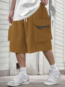 Manfinity Homme Plus Size Men's Solid Color Fashion Shorts, Suitable For Summer - Khaki - View 1