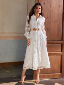 ZEYLAH Robe de thé de l'après-midi romantique et élégante, à jupe évasée, en tissu ajouré