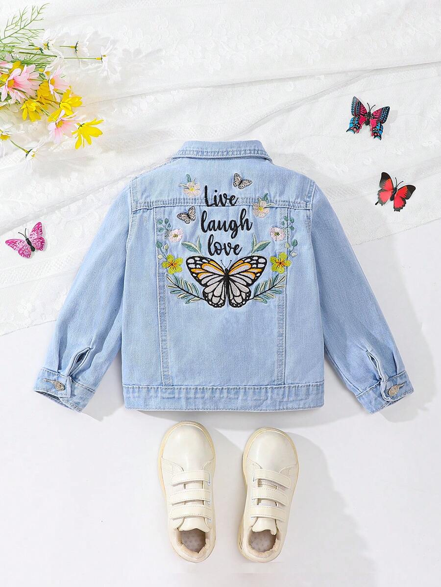 Young Girls Denim Jacket And Coat, School, Campus, College - Light Wash - View 1