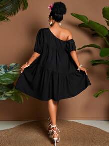 Maweii 大码女式夏季露肩卡通花卉印花宽松休闲度假连衣裙