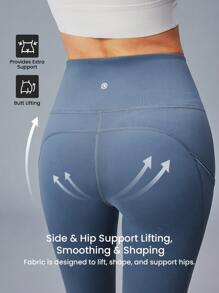 LUVLETTE 女式休闲纯色高腰优雅踝长运动基本款裤子蓝色活力健身紧身裤 - 霧霾藍 - 查看 3