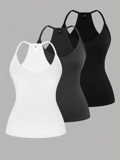 SHEIN LUNE 大码V领休闲运动背心3件套