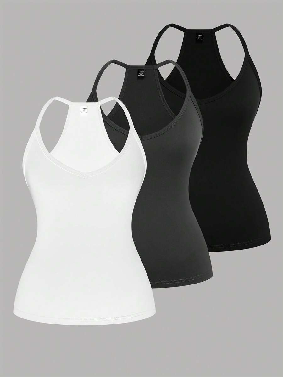 SHEIN LUNE 大码V领休闲运动背心3件套 - 彩色 - 查看 1