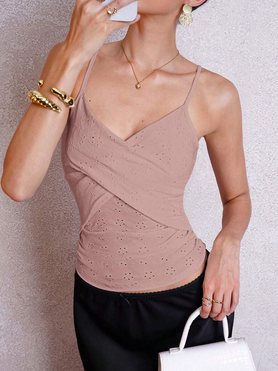 SHEIN Clasi Women's Perforated Textured Knot Front Camisole Tank Top, Sexy And Fashionable
