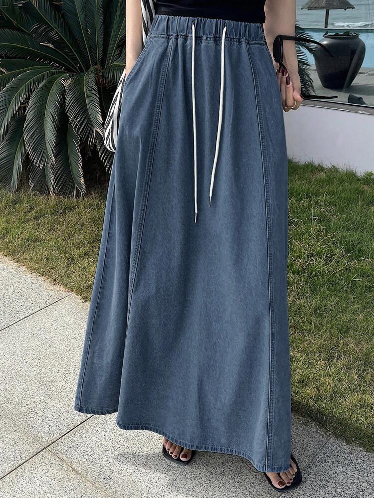 Women Cotton Denim Solid Color Casual Skirt, Suitable For Summer Jeans Skirt